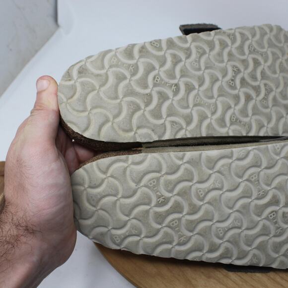 Birkenstock Sandals Mens 11 Kyoto Nubuck Suede Leather Taupe Slide Strap Preppy - Picture 10 of 11